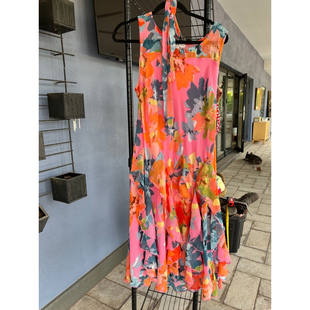 NWT Robbie Bee Floral Tie Neck Ruffle Midi Dress Coral Pink XL Boho Wedding